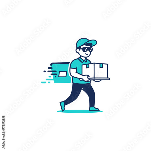 Delivery person carrying packages quickly express shipping courier service parcel transportation worker illustration