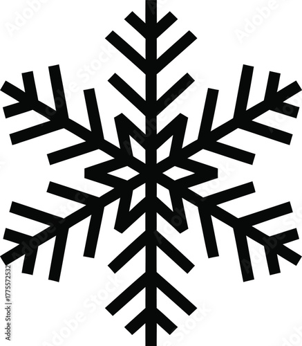 Stylized snowflake vector illustration with six symmetrical arms and intricate geometric pattern detail