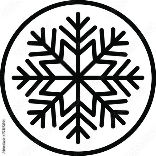 Simple snowflake icon inside a circle, a clean vector graphic for winter and cold themes