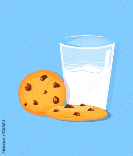 cookies and glass of milk cute cartoon style illustration 