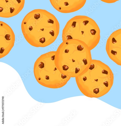 cookie pattern and milk background cute breakfast cartoon style illustration