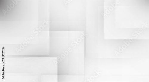 Contemporary abstract backdrop showcases a variety of overlapping white and gray rectangles creating a sense of depth with soft, subtle shadows adding visual interest