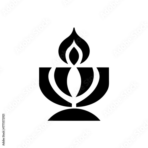 Stylized menorah with flame icon on transparent background silhouette