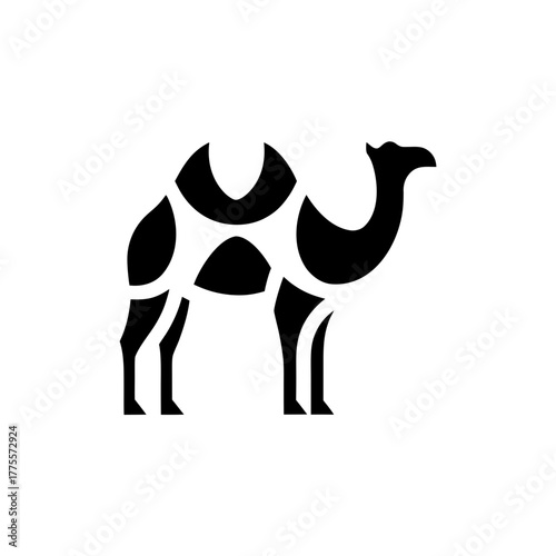 Stylized black camel silhouette on transparent background