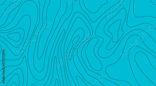 Abstract topographic map background features turquoise plains overlaid with winding black contour lines, creating a fluid, organic pattern suitable for diverse designs