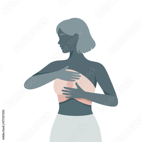 Simple Flat Design of Woman Checking for Breast Lumps
