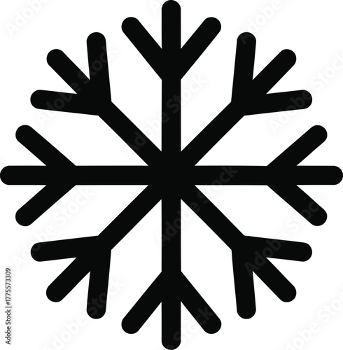 Simple black snowflake icon vector graphic for winter and cold weather themes