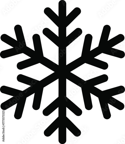 Vector snowflake icon illustration in black and white, representing cold, winter, and frost