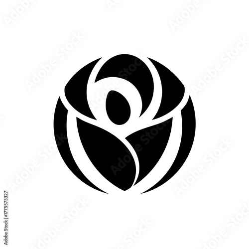 Stylized black rose illustration on transparent background silhouette