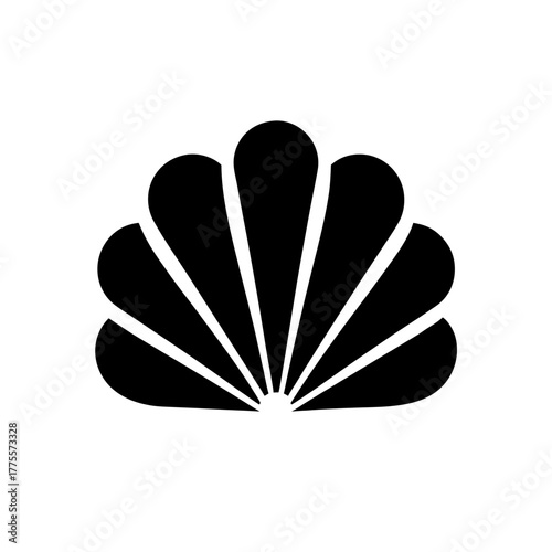 Black symmetrical fan like shape on transparent background silhouette