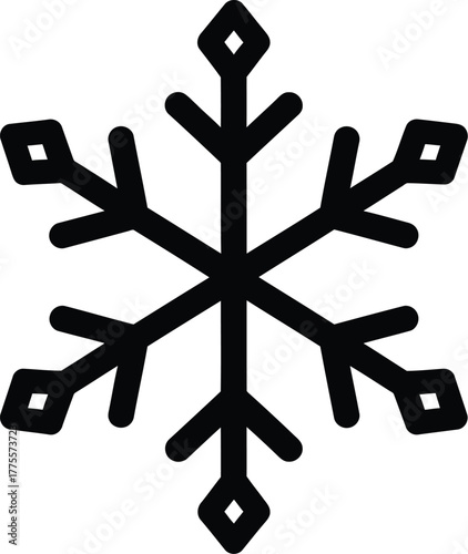 Simple linear snowflake icon, stylized symbol for winter weather, cold, and ice