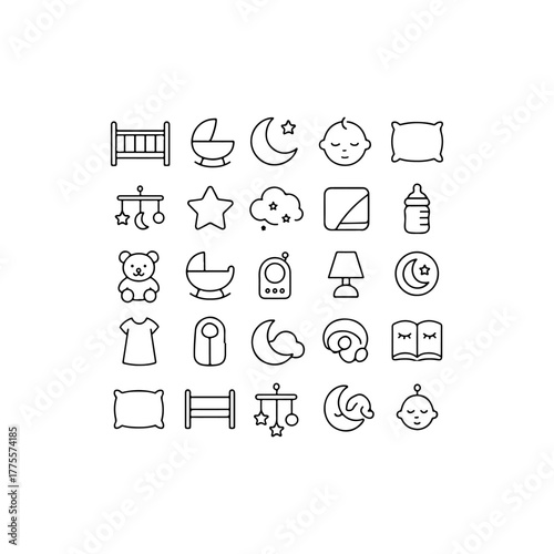 Collection of hand drawn baby icons and symbols
