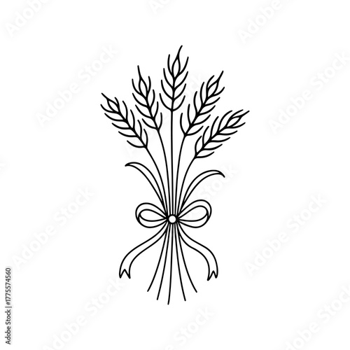 Elegant line art illustration of a wheat sheaf tied with a ribbon