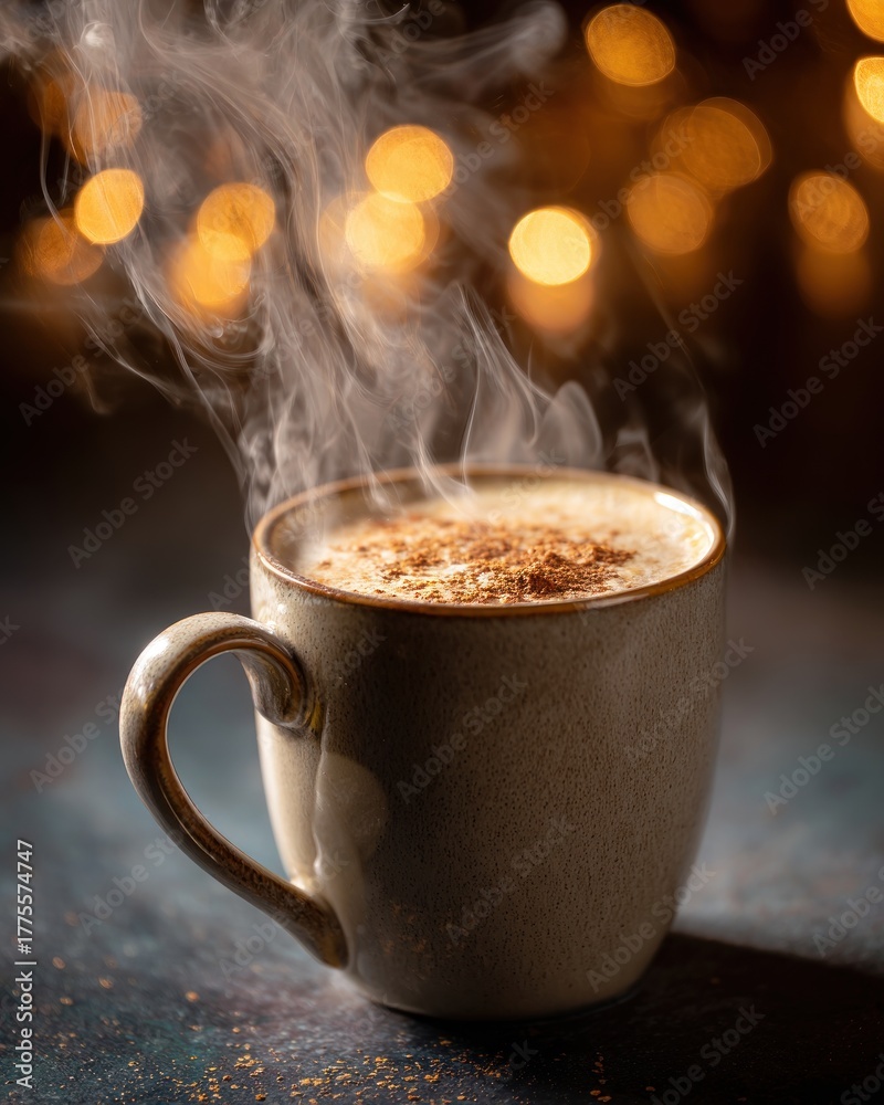 Obraz premium Steaming hot beverage in ceramic mug