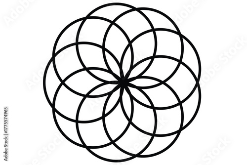 Abstract geometric mandala design with vibrant color palette and typographic elements