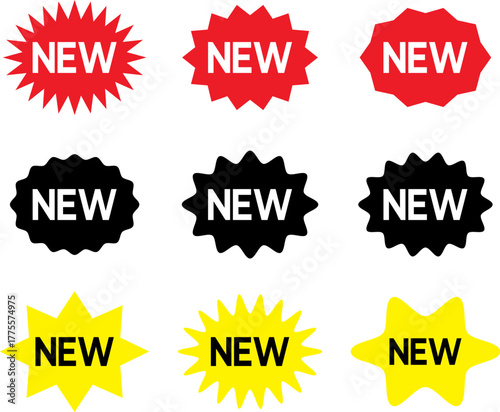 Black friday shopping labels collection. Sale or discount new sticker. Starburst red sticker set. Special offer price tag. Supermarket promotional badge. Promo stickers with star edges. Vector.