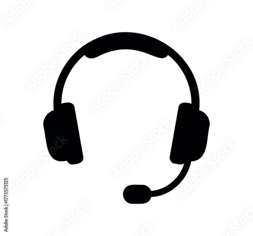 Headset vector icon. Audio headset symbol for music, communication, and technology design. Headset sign vector illustration design. Headset silhouette on white background.
