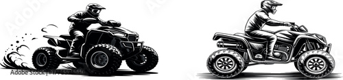 Person Riding ATV Quad Bike Kicking Up Dust - Off-Road Vector Illustration