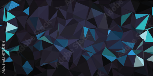 Dark Geometric Polygon Background with Blue Abstract Triangular Shapes.