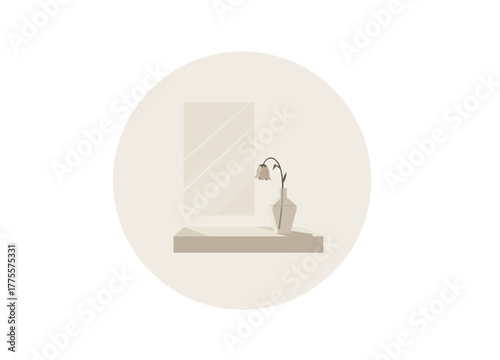 Withered flowers in a vase in a soft, beige and cream color palette. The overall mood is quietly melancholic, suggesting themes of loneliness, decay, memory, or subtle grief.