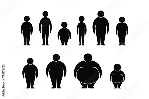 Black Silhouette People Illustrating Body Mass Index Stages on a White Backdrop
