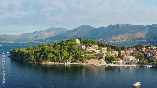 Panoramic view of town of Cavtat, south Dalmatia, Croatia, popular tourist destination