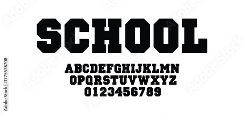 School Abstract font alphabet. Minimal modern urban fonts for logo, brand etc. Typography typeface uppercase and number. vector illustration
