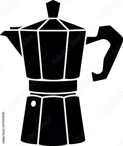 Moka Pot Coffee Maker Black Silhouette Icon - Simple Italian Espresso Vector