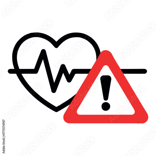 Heartbeat electrocardiogram with red warning triangle