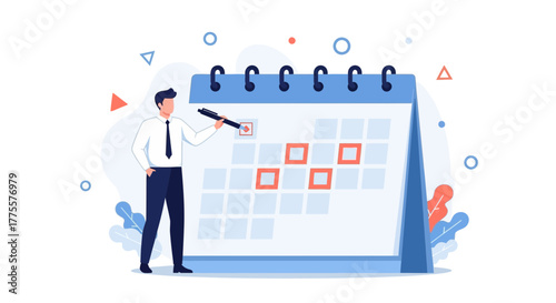Business Professional Planning Using Huge Calendar To Manage Schedule and Reminders