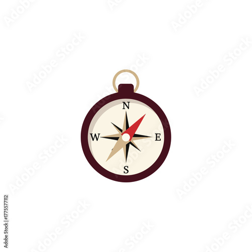 Classic compass icon flat design style showing cardinal directions for navigation and exploration concept