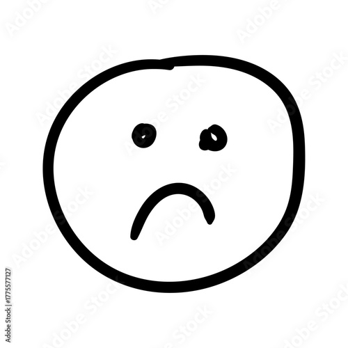 Simple hand-drawn sad face emoji with frowning mouth and downturned eyes on white background