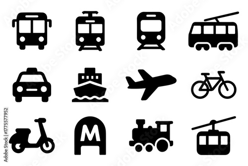 Transport glyph icon set. Vector pictogram illustration.