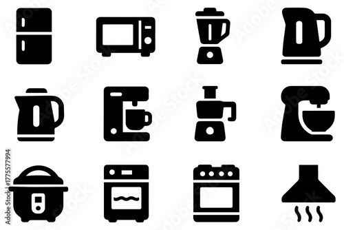 Modern kitchen and household appliances vector illustration collection