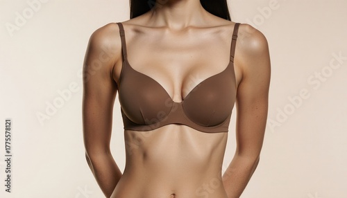 Front Portrait of a Model in a Studio Setting with Neutral Background