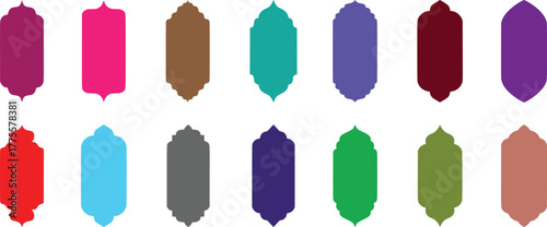 Set of Colorful arab islamic frames, Oriental arabesque windows or doors arch for arabic decoration, Ramadan kareem silhouette shapes, muslim geometric banner vector