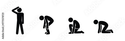 Stick Figure Sequence Shows Loss, Grief, Kneeling Downward Progression on White Background