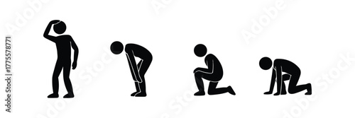 Symbolic Black Silhouette Sequence Standing, Bending, Kneeling, Crawling Stages Illustration
