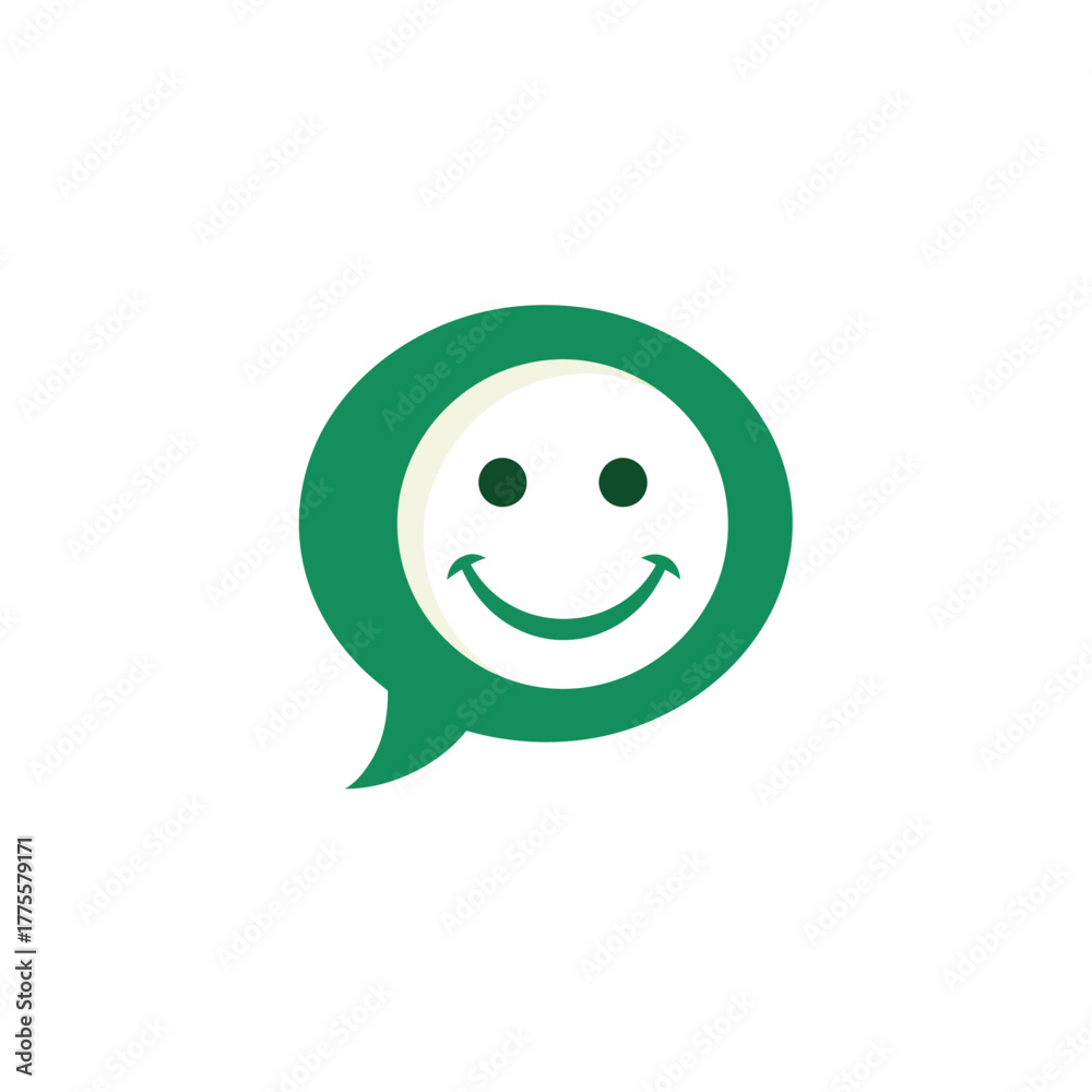 Fototapeta premium Green speech bubble with happy smiling face icon communication concept