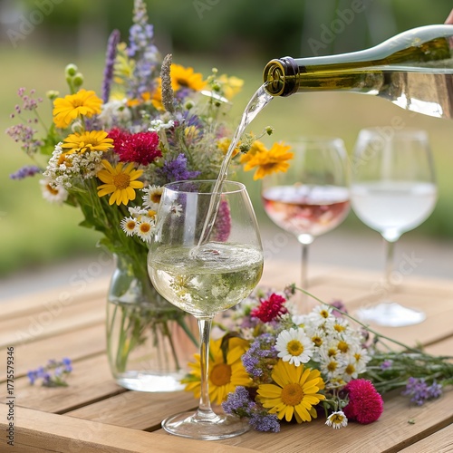 Pouring wildflowers into wine glasses: a summer still life