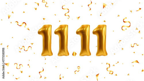 Number eleventh day of eleventh month celebrate shopping festival. Discount celebration, glitter confetti decoration