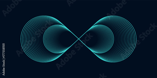 Abstract background with blue glowing lines in infinity pattern. Abstract futuristic technology concept. Vector illustration