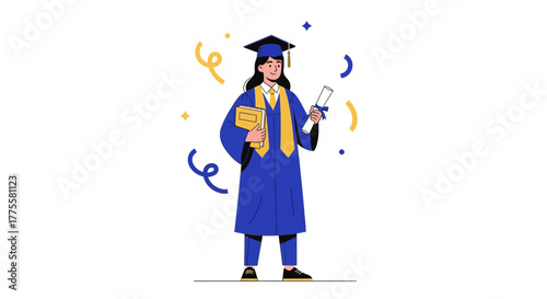 Graduation Celebration: A Proud Graduate Holds Diploma and Books, Celebratory Concept