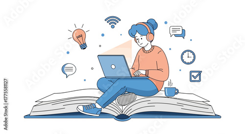 Online Learning and Technology Integration Illustration in Modern Digital Education