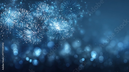 sparkling blue bokeh with festive fireworks celebration theme