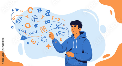 Illustration Of A Student Surrounded By Mathematical Symbols And Equations
