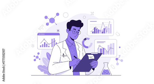 Scientist Analyzing Data in Laboratory, Focused on Research and Scientific Analysis