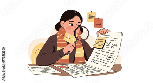 Investigative Analysis: A Detailed Examination Of Paperwork With Magnifying Glass
