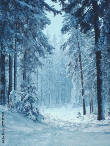 frozen winter forest with snow covered trees outdoor no logos no brands ar 34