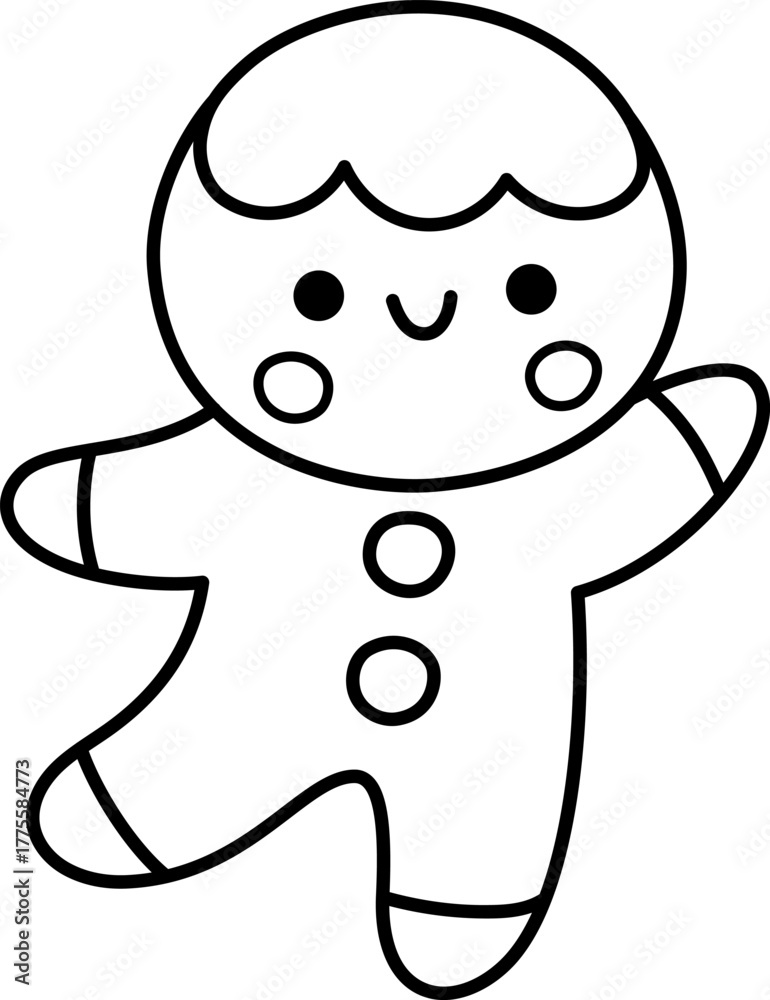 Fototapeta premium Vector black and white cartoon Christmas gingerbread man clipart. Cute running new year symbol illustration for kids. Winter holiday ginger cookie man line icon, coloring page
